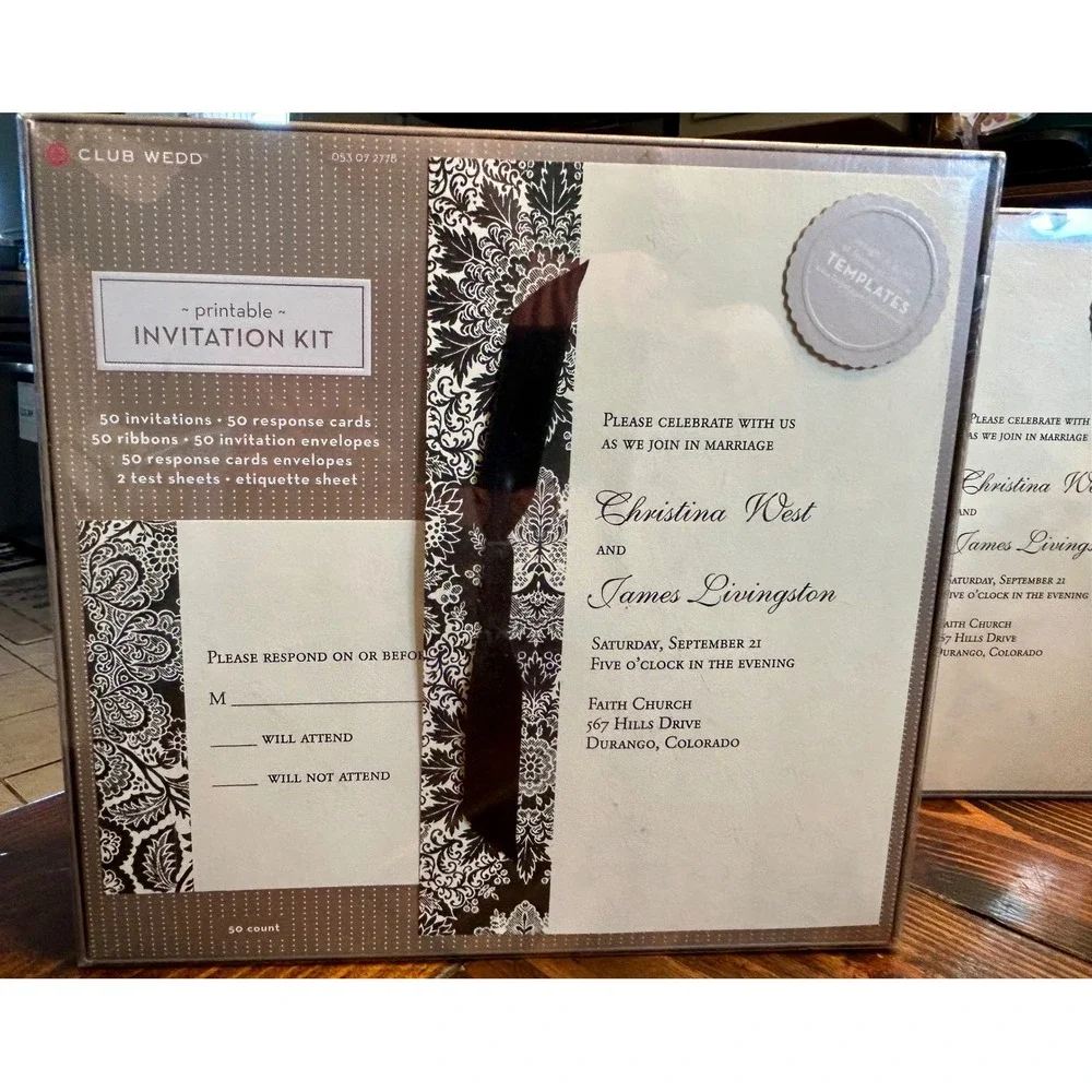 Club Wedd Wedding‎ Invitation Kits 2 Sealed Boxes Black Damask & Ivory Leaf